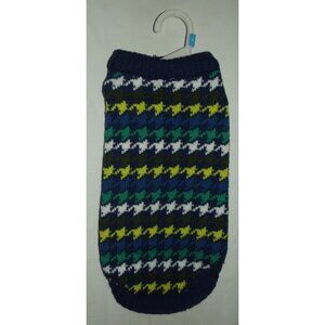 Top Paw Dog Sweater Size Small navy blue houndstooth print green yellow gray